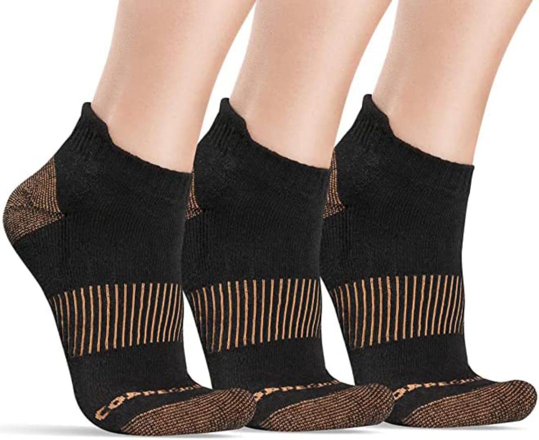 CopperJoint Black Ankle Compression Socks for Women- Breathable Copper Compression Socks Men, Low Cut Sock With Arch Support (Large/XL 3-pack)