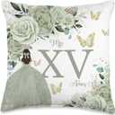 Sage Green Roses Floral Quinceañera Mis XV Años Throw Pillow