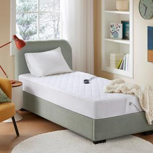 Beautyrest Cotton Blend Heated Mattress Pad Secure Comfort Technology  Luxury Quilted Electric Mattress Pad with Deep Pocket  5Setting Heat Controllers, Twin XL , White