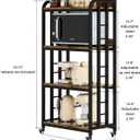 4-Tier Kitchen Baker's Rack with Rolling Wheels, Microwave Oven Cart Stand, Adjustable Utility Shelving Storage Unit, Heavy Duty Organizer Rack for Living Room, Garage, Home and Office(Brown), Medium to Large