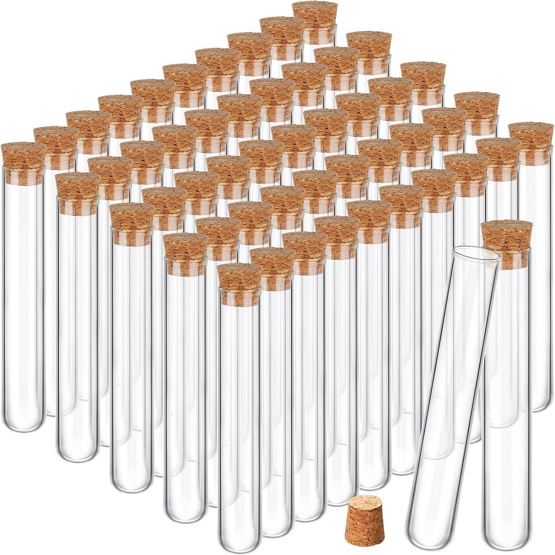 Thyle Glass Test Tubes with Cork Clear Stoppers Round Bottom Lab Test Alcohol Tampons Glass Tubes Container Vials for Plants Scientific Experiments Candy Storage Party Favors (50pcs,15 * 100mm/13ml)