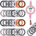 WEWAYSMILE 32 Piece Silicone Beadable Ring 65mm Round Silicone Beads Ring Bulk Focal Beads Water Transfer Silicone Beads for DIY Make Handicrafts Keychains Necklaces Lanyards (Animal Texture Style 1)