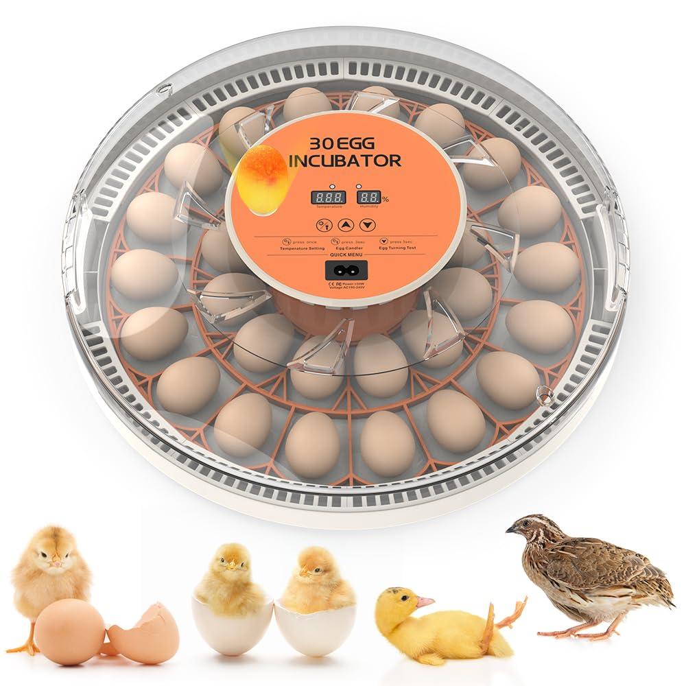 30 Egg Incubator with Automatic Egg Turning, Temperature Control and Humidity Monitor Incubators for Hatching Eggs, Chicken, Ducks, Goose, Pigeon, Quail, Parrot Incubator for Farm, Lab