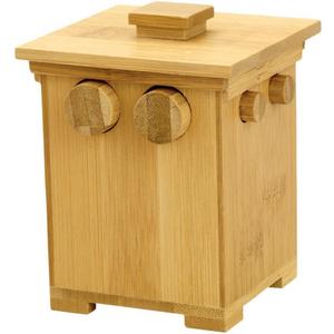 Bits and Pieces Wooden Puzzle Box Bamboo Tower Design Puzzle Box with Hidden Compartment Brainteaser, Solution Included
