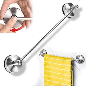 YOHOM Suction Cup Towel Bar for Shower 17 Inch Stainless Steel Bathroom Towel Rack Suction Washcloth Holder Vacuum Hand Towel Bar for Glass Shower Door Removable Towel