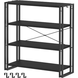 HCHQHS Bookshelf, 4-Tier Industrial Bookcase, Black Open Book Shelf, Freestanding Tall Bookshelves with Metal Frame