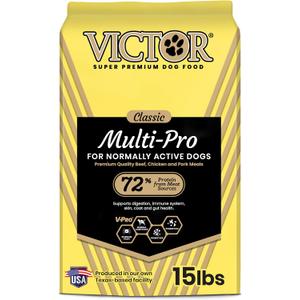 Victor Super Premium Multi-Pro Dry Dog Food Gluten Free with Beef, Chicken and Pork Protein for Normally Active Dogs All Breeds and Life Stages, 15 lb (EXP 05/26/26)