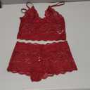 Lilosy Sexy Sheer Floral Lace Pajamas Lingerie Set High Waist Sleepwear Bra and Panty 2 Piece Nightwear (Burgundy Red) XS