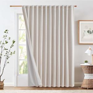 jinchan Linen 100% Blackout Curtain for Bedroom Living Room 100Wx84L Inches Crude Extra Wide Farmhouse Thermal Insulated Curtain Rod Pocket Back Tab Window Curtain 1 Panel, Ecru