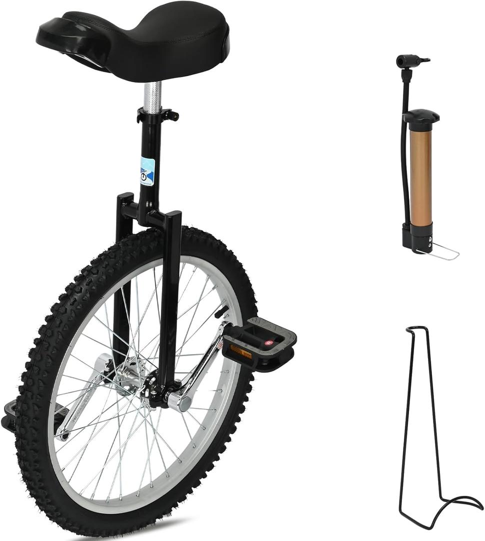 MYOYAY 20 Inch Unicycle, Unicycle for Adults, Mountain Unicycle Height Adjustable, Unicycle with Stand, Anti-Skid Pedal, Indoor Outdoor Sports Fitness Balance Training Fun Exercise Bicycle