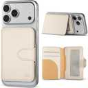 for MagSafe Wallet, Magnetic Phone Wallet RFID Blocking, Slim 5-8 Card Holder with Cash Slot & Clear ID Window, Minimalist Mag Safe Wallets for iPhone 17/16/15/14/13/12 Series, Oatmeal Beige