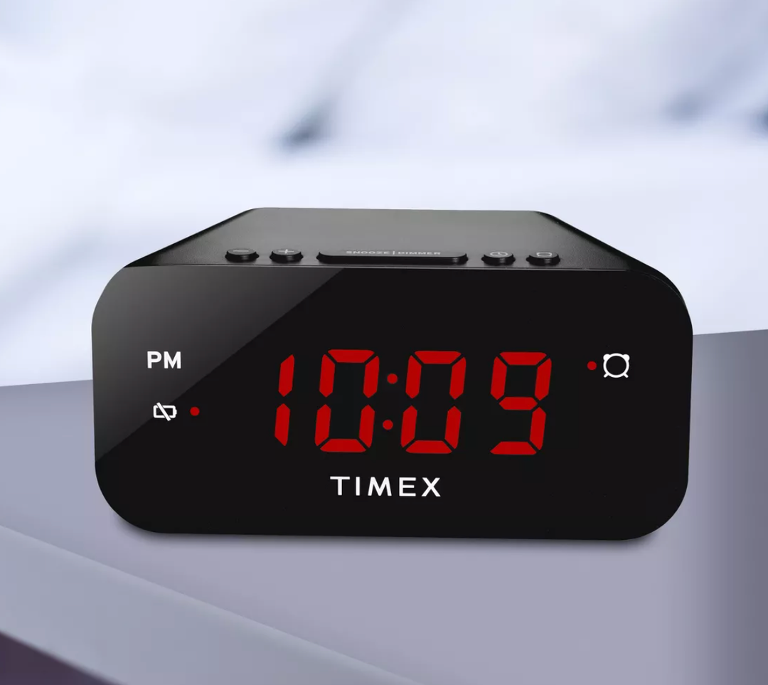Timex Alarm Clock with Large Display, Digital Alarm Clock for Bedroom Includes 120V Universal Power Adapter (T121B - Black)