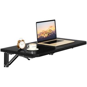 IBUYKE Wall Mounted Folding Table, Floating Wall Desk for Small Spaces, Fold Down Laundry Shelf with Heavy-Duty Brackets, Wall Table for Home Office/Bar/Kitchen/Dining Black UTVT005B