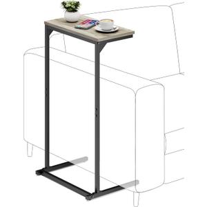 TUTOTAK C Shaped End Table, Small Side Table, 28.7 inch Tall Couch Table, Sofa Table, Living Room, Bed Room, Greige TB01BG071