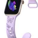 Butterfly Engraved Bands Compatible with Apple Watch Band, Size: 38/40/41/42mm(Series 10) Women, Silicone Sport Strap for iWatch