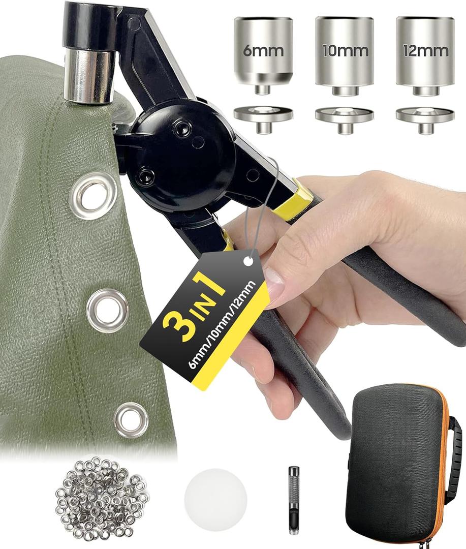HAPDEN Grommet Tool Kit 1/ 2 1/ 4 3/ 8 Multi-Size Hole Punch, 608 Pcs Heavy Duty Grommets Tool Kit, Eyelets and Grommets for Tarps, Fabric Rings, Leather, Tents, Vinyl, Canvas and so on