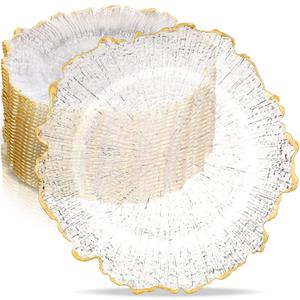 25 Pack 13 Inch Charger Plates Bulk Plastic Charger Plates Round Decorative Plates for Home Kitchen Holiday Wedding Party Catering Event Dinner Tabletop Decoration(Gold)