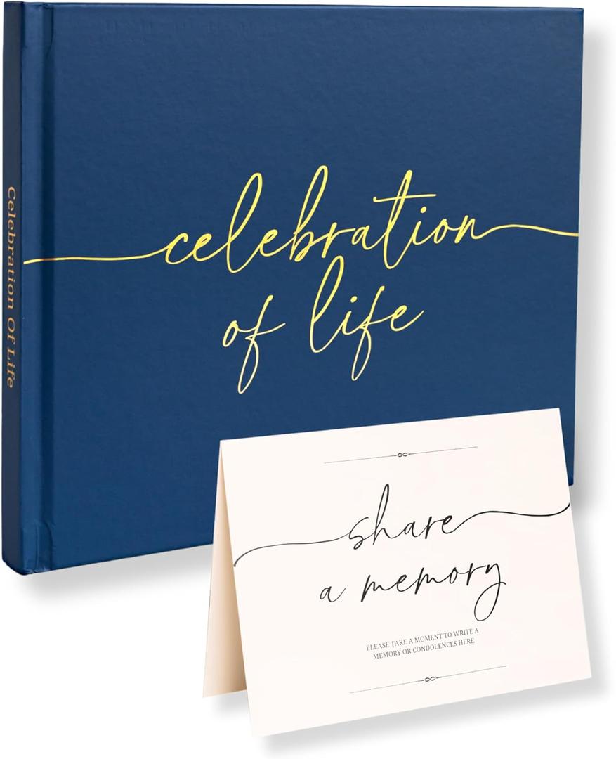 Lamare Funeral Guest Book for Memorial Service  Elegant Celebration of Life Guest Book and in Loving Memory Guest Book - Condolences Book for Funeral (Navy)