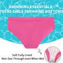 Girls Swim Bikini Bottoms with Fully Lined, UPF 50+ Sun Protection Swimsuit Soft Quick-Dry for Beach Pool (Pink, L)