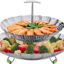 LHS Steamer Basket, Double Layer Stainless Steel Vegetable Steamer Basket Insert for Veggie Fish Seafood Cooking, Expandable to Fit Various Size Pot (7.5" to 11.4") Small & Large