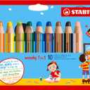 STABILO Multi-Talented Pencil woody 3 in 1 - Pack of 10 - Assorted Colors with Sharpener