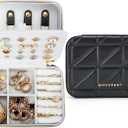BAGSMART Travel Jewelry Box, Small PU Leather Jewelry Organizer, Portable Double Layer Case for Necklaces, Rings, Earrings, Bracelets, Black