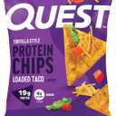 Quest Nutrition Loaded Taco Tortilla Style Protein Chips, 19g Protein, 4g Net Carb, Low Carb, Gluten Free, 1.1 oz (Pack of 12) (EXP 01/08/27)