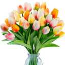 Sggvecsy 30 Pcs Fake Tulips Artificial Flowers Real Touch PU Faux Flowers Tulip Stems for Wedding Floral Arrangement Spring Bouquet Home Party Office Decorations for Mother's Day (Multi Colors)