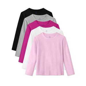 HoeVou 5 Pack Girls Long Sleeve Shirts Cotton T-Shirts Long-Sleeve Tagless Layering Tees for Youth Teen Girls 5-6Y