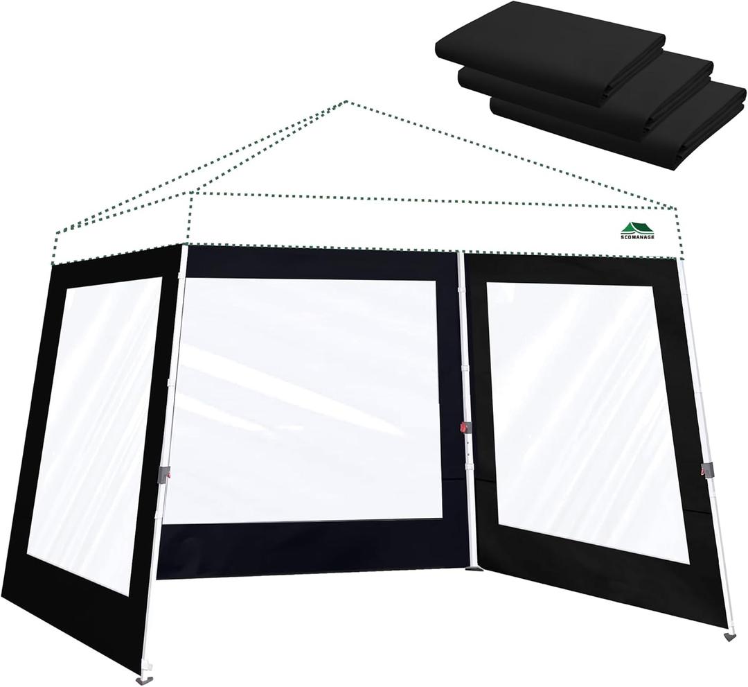 Clear Canopy Sidewalls for 10x10 Slant Leg Pop Up Tent,3 Pack Sunwalls Only,(Black)