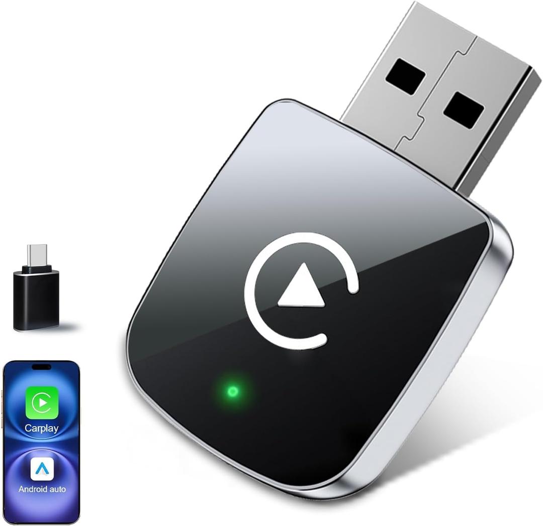 Mini Wireless CarPlay Adapter for iPhone,2 in 1 for Apple Carplay and Android Auto Adapter, Convert Wired to Wireless, Plug & Play, USB to USB-C/Type-C, Stable Control & No Delay, Black