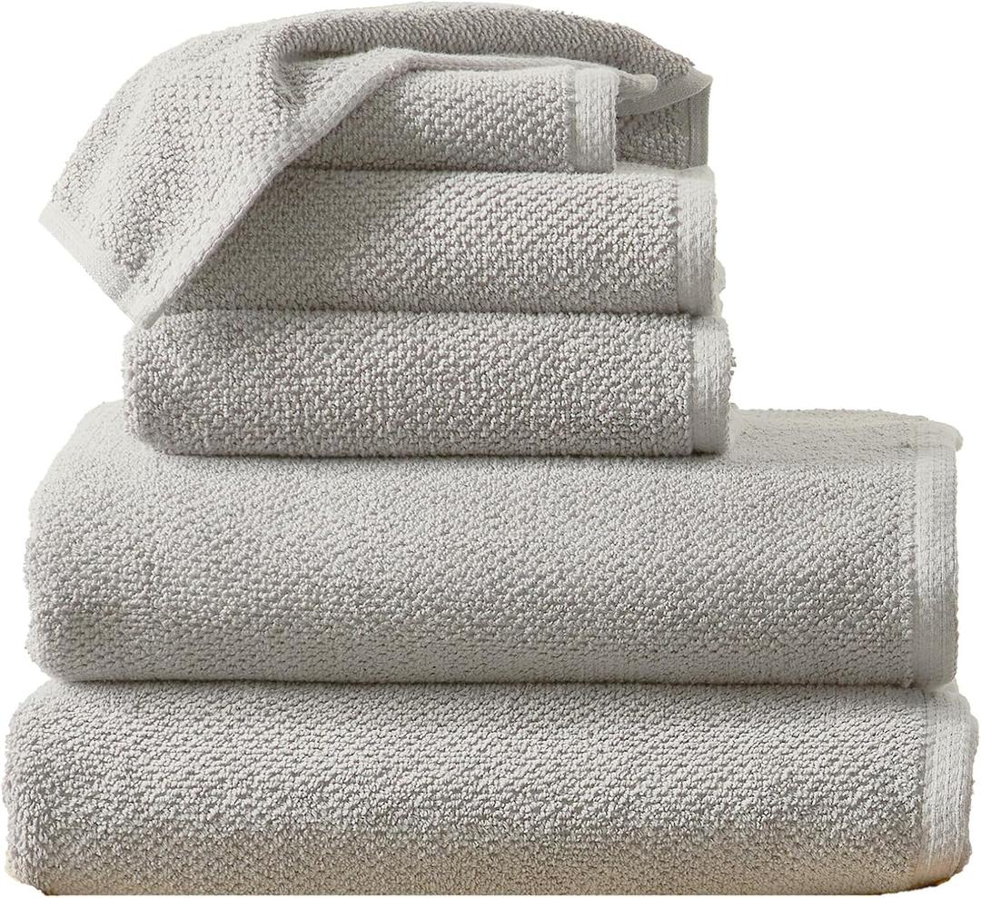 Great Bay Home Grey Bath Towel Set  100% Cotton 6-Piece Set, Absorbent & Quick-Drying, Soft & Durable (03 Light Grey)