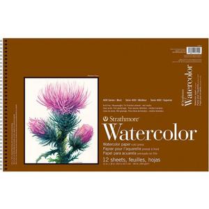 Strathmore 400 Series Wire Bound Watercolor Pad, 140 lb. Cold Press, 12 X 18 inches, White, 12 Sheets (440-3)