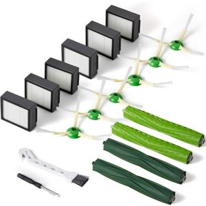Replacement Parts & Accessories for i-Robot E, I & J Series, Combo i5, j5 Series Robot Vacuum, 2 Dual Multi-Surface Rubber Brushes & 6 HEPA Filter & 6 Edge-Sweeping Brushes (18 Pack)