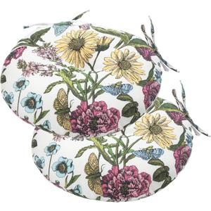 FUNHOME All Weather Bistro Seat Cushions with Ties, Tufted Patio Chair Cushions Round 15”x15”x4”, Set of 2, Chair Pad for Home Garden Kitchen Furniture-Butterfly