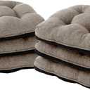 IPYNBAP Chair Cushions for Dining Chairs Set of 6, Kitchen Chair Cushions, Chair Pads with Ties and Non Slip Backing, Tufted Memory Foam Seat Cushion 6 Pack, 15.5" x 15.5" x 4", Khaki
