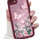 for iPhone SE/8/7 Case, Creative Butterfly Pattern Design for Girl Women, Soft Silicone Shockproof Anti-Scratch Protection Phone Cover for iPhone SE/8/7 (3D Rose Butterfly)