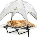 GrandTies Cooling Elevated Dog Bed with Canopy XL Portable Pet Cot for Outdoor & Indoor Use Waterproof Removable Shade, Breathable Mesh, Slip-Resistant Feet, Easy Assembly Ivory White