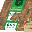 Square End Grain Acacia Wood Cutting Boards for Kitchen, 1.5 in Thick Butcher Block Construction for Stability, 14 in Square Medium Cutting Boards with Gift Box, Juice Groove and Handle