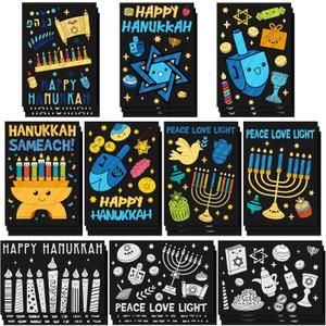 Zhanmai 30 Pcs Color Your Own Funny Hanukkah Posters DIY Happy Hanukkah Crafts Bulk Color Your Own Menorah Poster DIY Crafts for Chanukah Party Holiday Home Activities