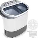 Pyle Compact Home Washer & Dryer, 2 in 1 Portable Mini Washing Machine, Twin Tubs, 11lbs. Capacity, 110V, Spin Cycle w/Hose, Translucent Tub Container Window, Ideal for Smaller Laundry Loads, Gray