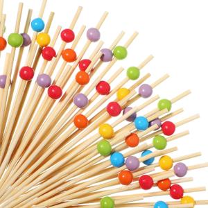 Cocktail Picks 200 Pcs Fancy Toothpicks for Appetizers 4.7 Inch Pearl Cocktail Picks Bamboo Toothpicks for Easter Party Decorations Wedding Charcuterie Boards Drinks Fruits(Bright Color)