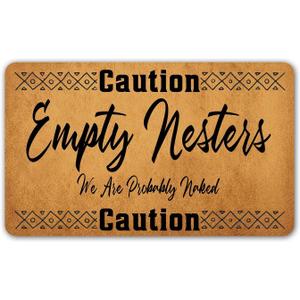 Funny Welcome Door Mat for Entryway Indoor 23.75 x 16 Inches Caution Empty Nest We Are Probably Naked House Warming Gift Prank Novelty Interior Decoration