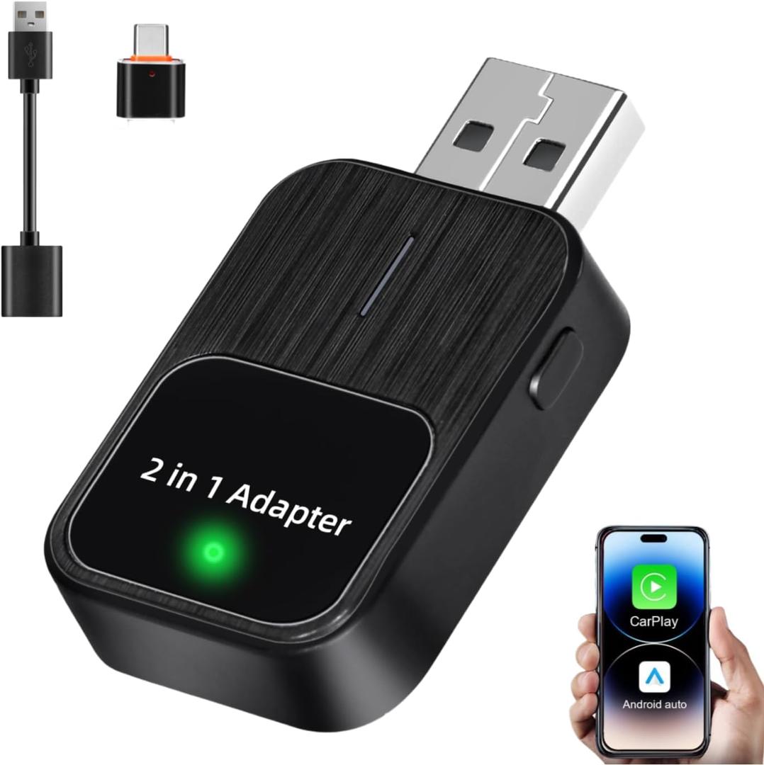 3 x 2025 Wireless CarPlay & Android Auto Adapter,2in1 Mini for iPhone & Android with 1-Tap Switch & Reset,Plug and Play Setup,Auto Connect,USB/Type-C Dongle,Low Latency,Support iOS 12+ and Android 11+