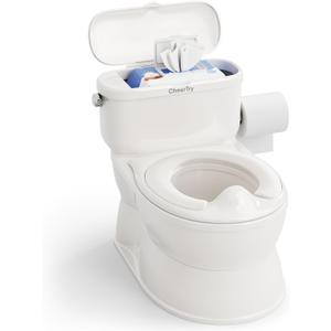 2-in-1 Toddler Potty Training Toilet - with Detachable Training Seat, Realistic Flushing Sound for Boys & Girls Ages 1-3 with Wipes Storage, Toilet Paper Holder (White)