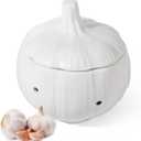Ceramic Garlic Keeper with Garlic Shape, Garlic Holder for Counter, Ventilation Holes, Smooth Surface, Kitchen Storage Garlic Saver