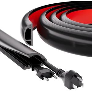 4ft Floor Cord Cover, Silicone Wire Hider, Hide Extension Cords, Protect Cords, Prevent Cable Trips, Heavy-Duty Adhesive-Backed Anti-Trip Cable Protector for Floor, Desk & Wall
