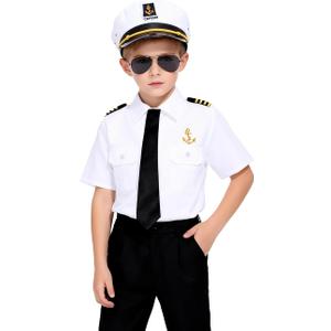 Kids Yacht Captain Sailor Costume for Boys Shirt Hat Accessories 4 Pcs Set Party Cosplay 4-5 Years
