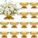 12 PCS Compote Bowl Gold Vase for Centerpieces 7" W x 4" H Small Metal Pedestal Vase Antique Gold Urn Vases Flower Arrangement for Wedding Anniversary Parties and Home Decor
