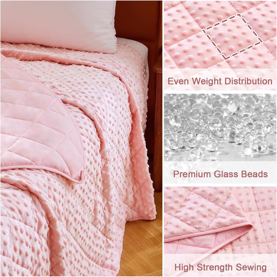 Pink Weighted Blanket for Adults 12lbs, 48"x72", Twin Full Size Breathable Cooling Minky Heavy Throw Blanket for 110-130lbs, Soft Winter Thick Big Blankets Weighted Comforter Gift for Sleeping